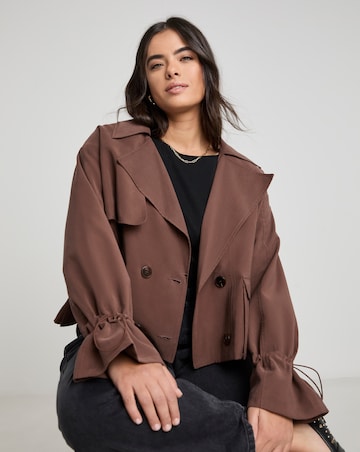 Simply Be Brown Drape Cropped Trench