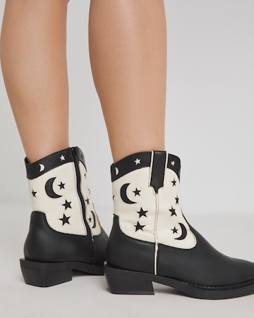 Noelle Moon and Star Cut Out Western Ankle Boots Wide E Fit