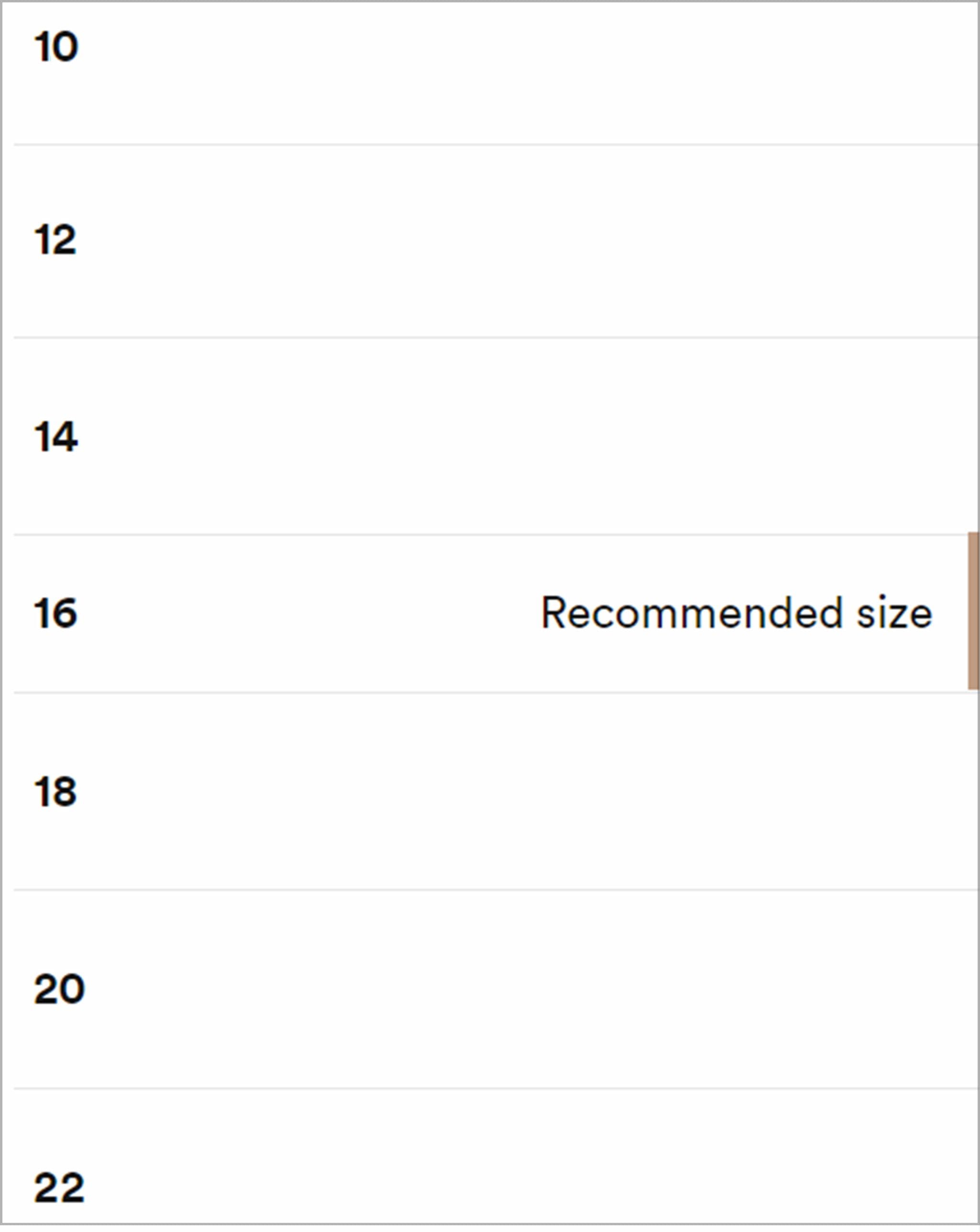 Each product will now show your recommended size in the size menu.