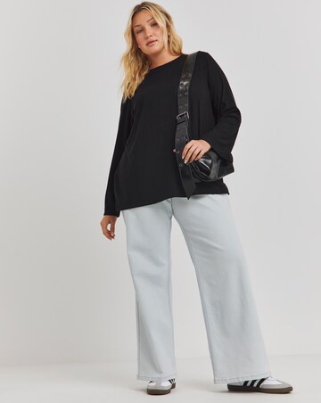 Black Soft Touch Ribbed Split Sleeve Top