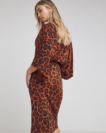 Flounce London Brown Slinky Jersey Leopard Midi Dress