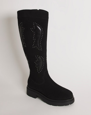 Caralynn Suede Western Knee High Boots - Extra Wide Fit (EEE) & Super Curvy Calf