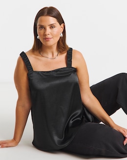 Satin Square Neck Ruched Cami