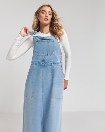 Light Wash Dungaree Denim Maxi Dress