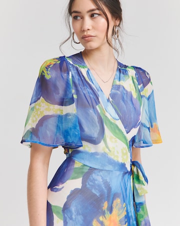 Hope & Ivy Ally Blue Floral V-Neck Wrap Maxi Dress