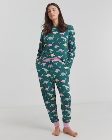 Chelsea Peers Jersey Ditsy Dinosaur Print Crew Pyjama Set
