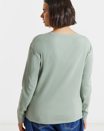 Simply Be Latte V Neck Long Sleeve Ribbed Henley Top