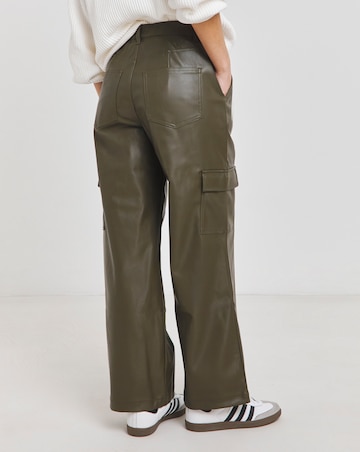 Stretch PU Cargo Wide Leg Trousers
