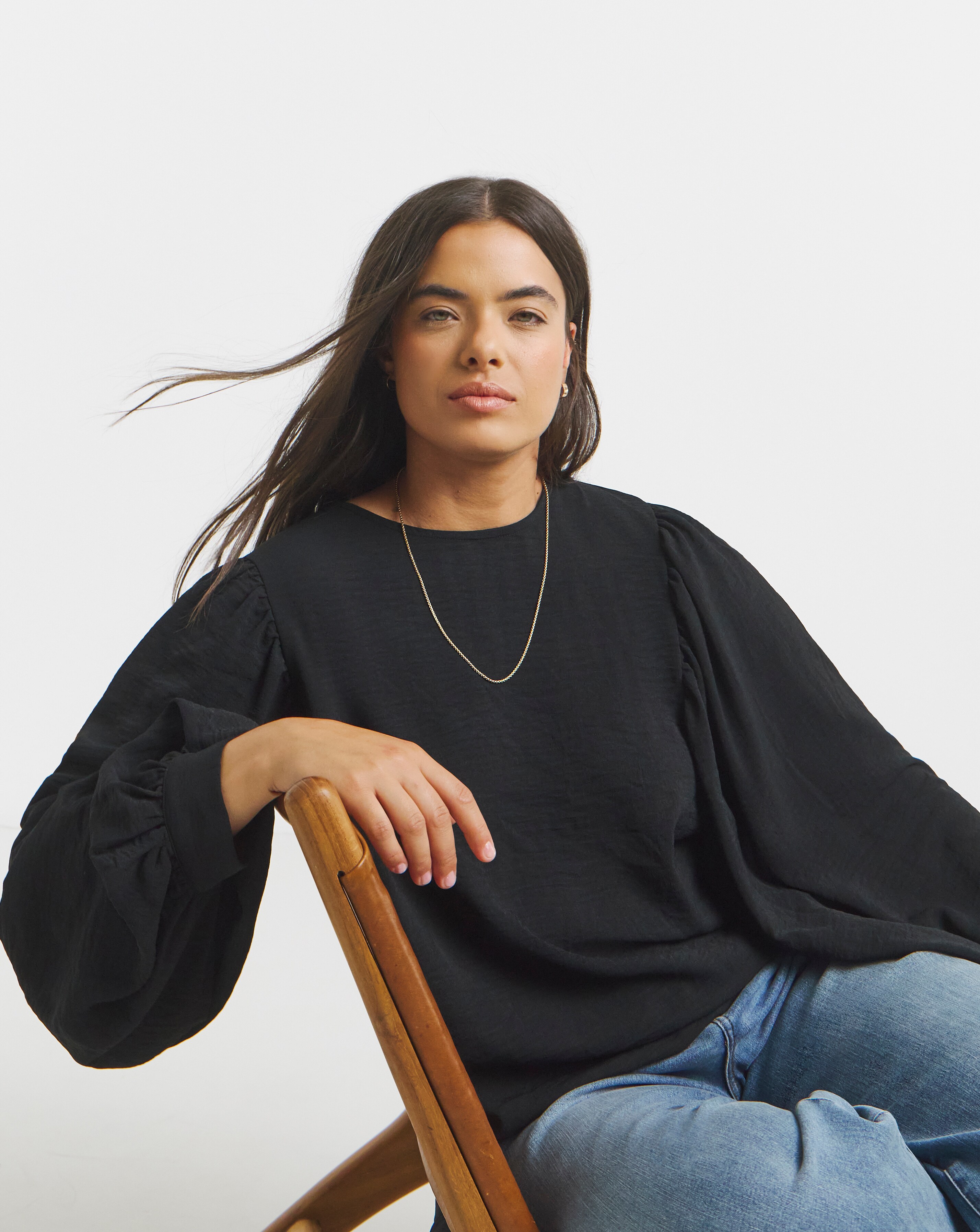 Black Exaggerated Sleeve Blouse