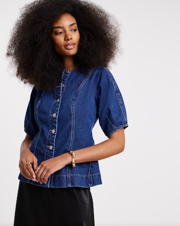 Mid Wash Button Through Denim Blouse
