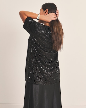 Black Linear Sequin Oversized T-Shirt