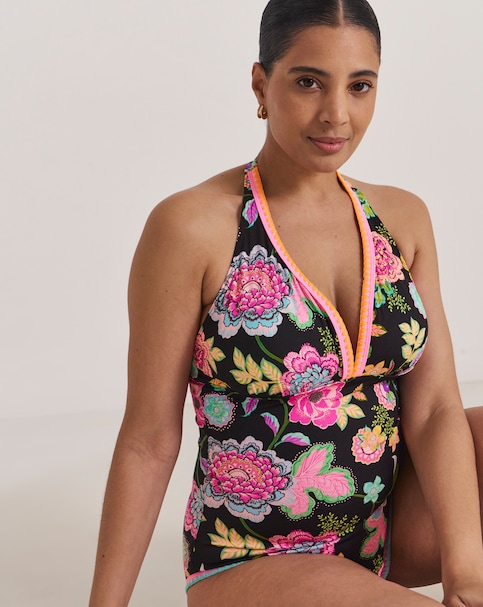 Figleaves Plunge Halterneck Swimsuit Floral Print