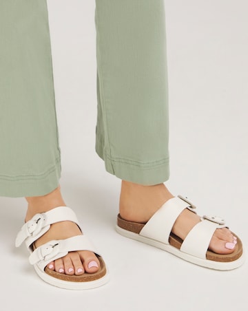 Alisha Leather Double Buckle Footbed Sandals Wide E Fit
