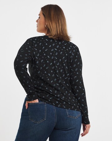 Simply Be Black Ditsy Floral Square Neck Rib Top