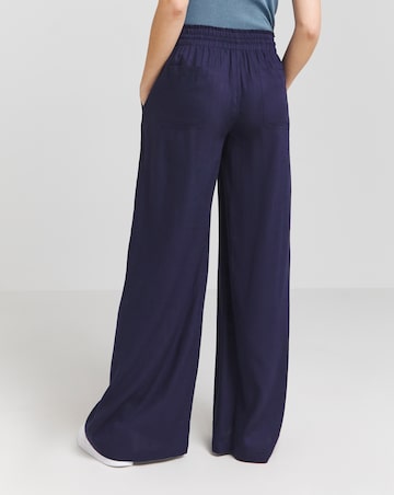 Simply Be Navy Tie Waist Linen Wide Leg Trouser