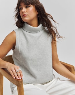 Grey Marl Cut &amp; Sew Roll Neck Vest