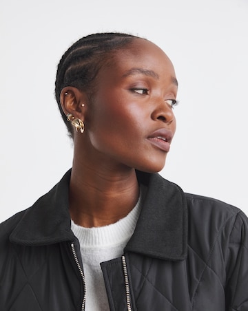 Black Cord Collar Quilted Longline Coat