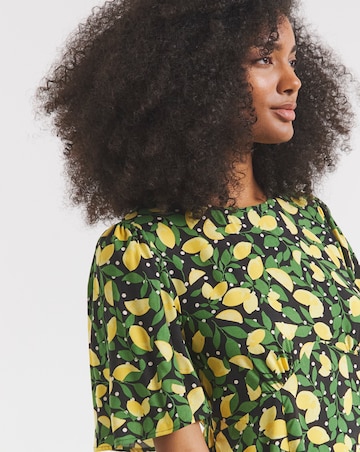 Lemon Print Spun Viscose Midi Dress