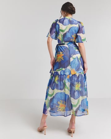 Hope & Ivy Ally Blue Floral V-Neck Wrap Maxi Dress