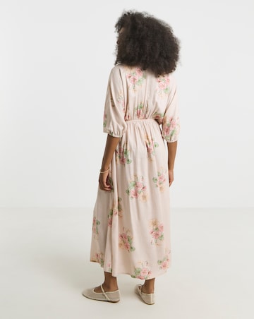 Simply Be Pink Floral Printed Linen Blend Midi Dress