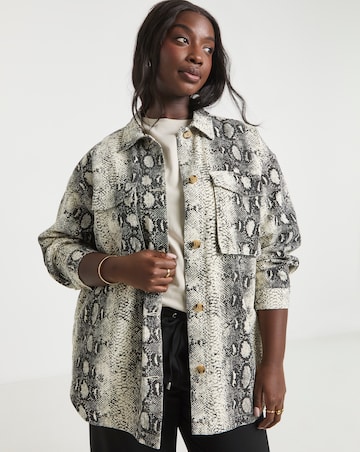 Simply Be Black Snake Print Utility Shacket