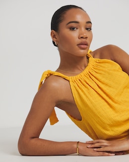 Simply Be Orange Textured Tie Shoulder Top