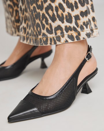Vida Pointed Mesh Slingback Kitten Heels - Wide Fit (E)