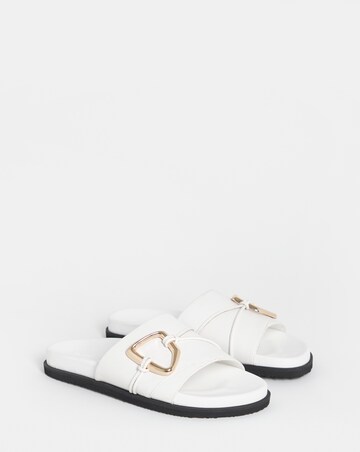 Utica Oversized Trim Leather Mule Sandals - Wide Fit (E)