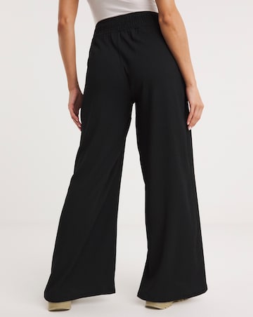 Textured Jersey Wide Leg Trousers with Shirred Waist