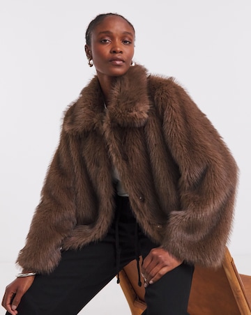 Simply Be Chocolate Short Faux Fur Coat