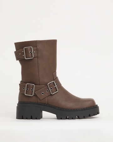 Stevie Multi Buckle Chunky Ankle Biker Boots Extra Wide EEE Fit