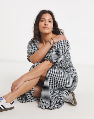 Waffle Shirred Midi Dress