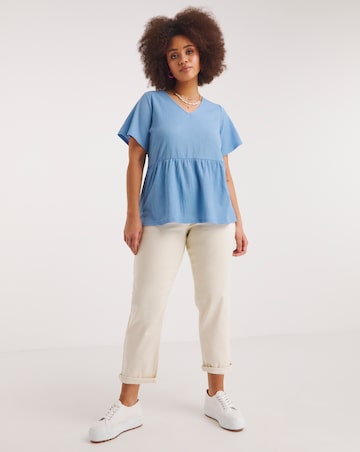 Blue Textured Peplum Top