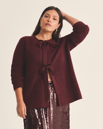 Cosy Yarn Wine Pink Tie Front Bow Cardigan