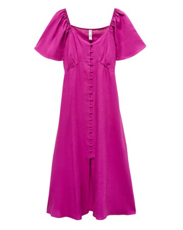 Mango Buttoned Linen Blend Midi Dress