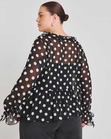 Spot Print Ruffle Front Blouse