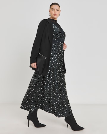 Spot Print Lace Trim Midaxi Satin Slip Dress