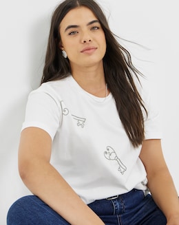 Simply Be Ecru Beaded Key Detail T-Shirt