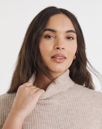 Oatmeal Roll Neck Knitted Mini Dress