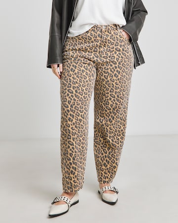 Leopard Denim Barrel Leg Jeans