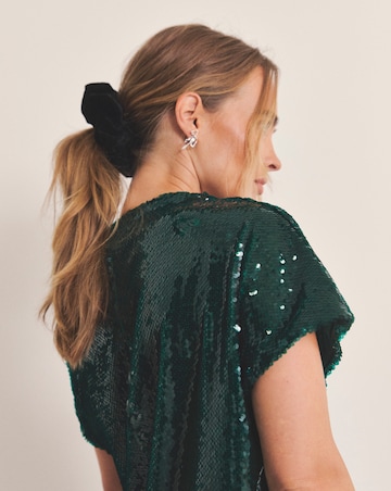 Teal Glossy Sequin Cap Sleeve Top