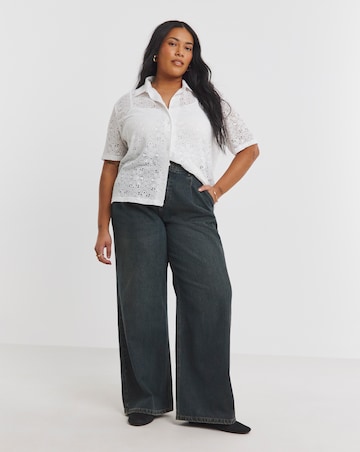 Simply Be White Floral Stretch Crochet Boxy Shirt