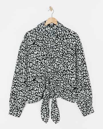 Simply Be Mono Print Tie Front Long Sleeve Shirt