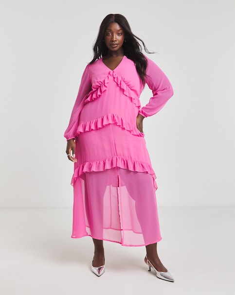 Simply Be - Women's Boutique Pink Frill Maxi Dress - Size 32 - Pink
