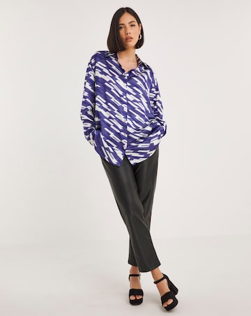 Geo Print Long Sleeve Relaxed Satin Shirt