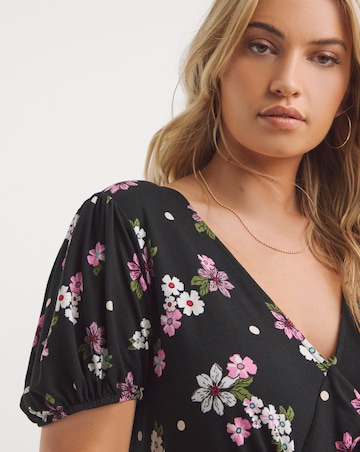Black Floral Supersoft Jersey Tiered Frill Midi Dress