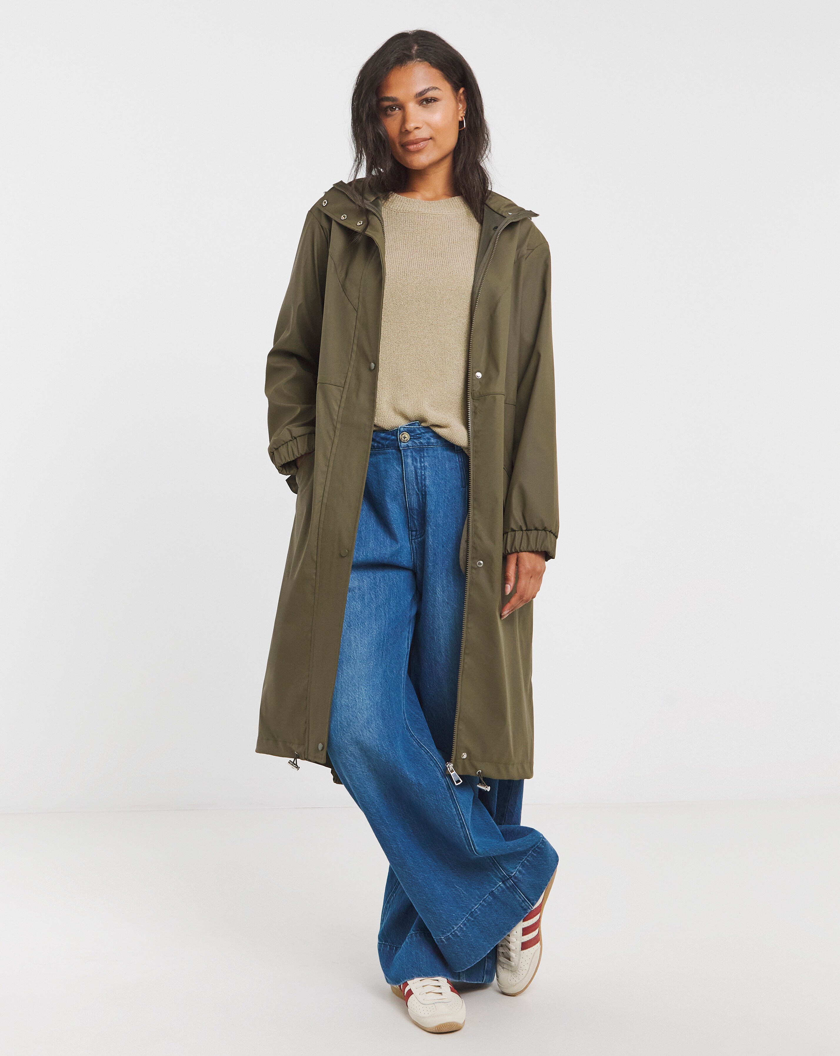 Simply Be Khaki Longline Rubberised Coat