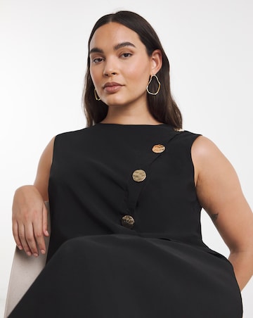 Black Bengaline 2 in 1 Waistcoat And Skirt Midi Dress