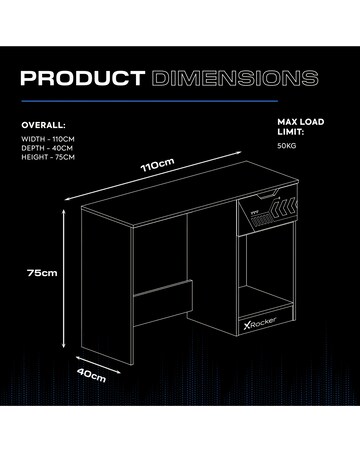 Octane Gaming Desk with Drawer - Blue