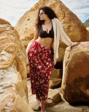 Red Print Spun Viscose Wrap Midaxi Skirt